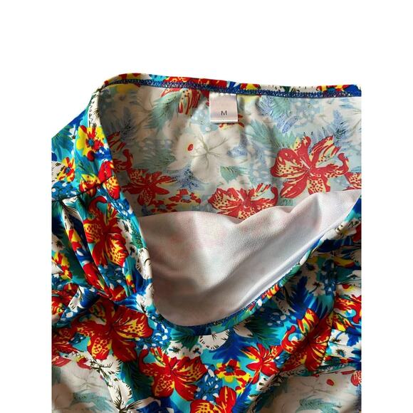 Women's Size Medium Bikini Bottom High Rise Tropical Floral Aloha Hawaii Ruched - Picture 4 of 8